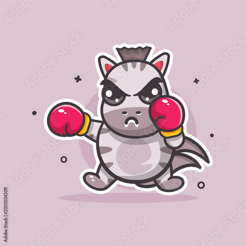 angry zebra animal character mascot playing boxing sport isolated cartoon