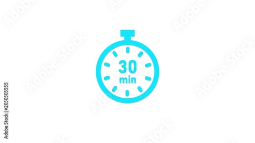 Cyan stopwatch icon showing 30 minutes with a white background timer time