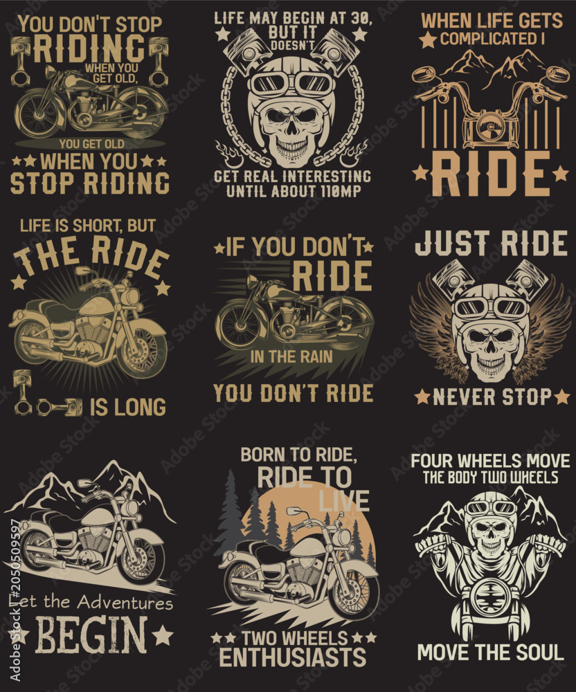 Fototapeta premium Bundle of vintage motorcycle biker T shirt design 