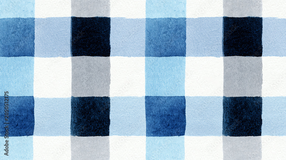 Fototapeta premium Blue Gingham Watercolor Pattern