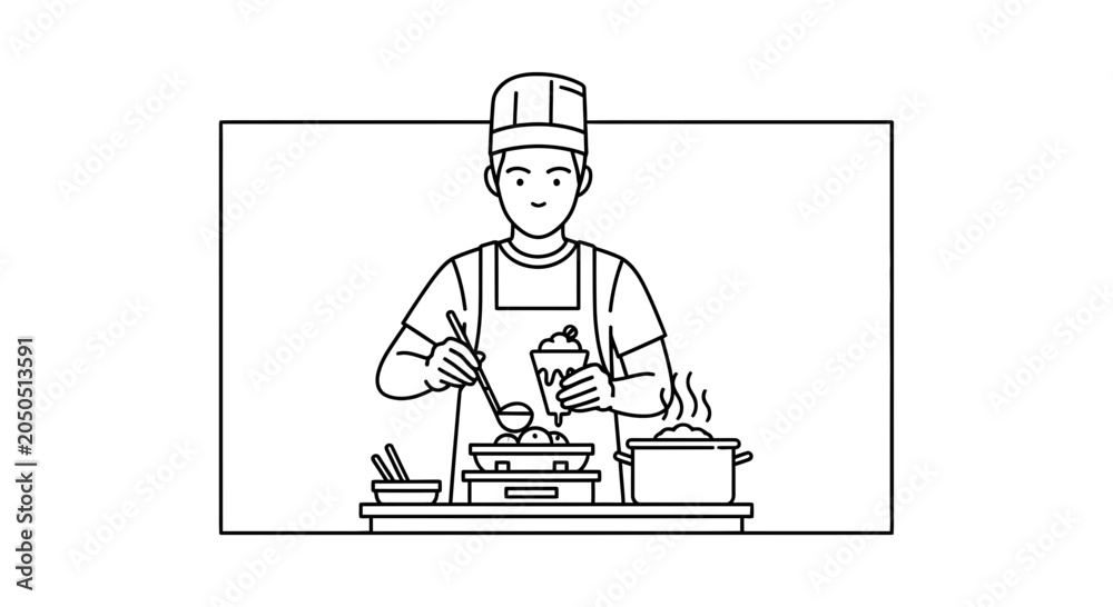 Naklejka premium Chef Cooking Food on Stove in Kitchen