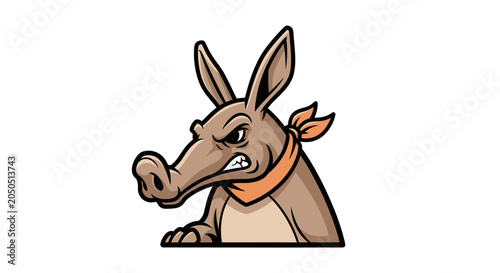 Foto Cartoon aardvark with orange bandana, angry expression, against a white backgrou