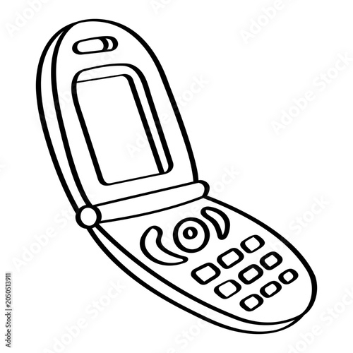 Flip Phone Mobile for Retro and Nostalgia Communication doodle outline