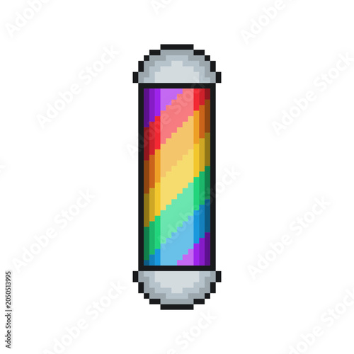 Pride Month Striped Barber Pole, Pixel Art Icon, Isolated