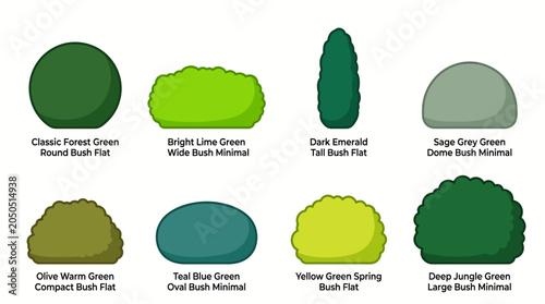 Set of diverse vector bush and shrub illustrations for garden design.