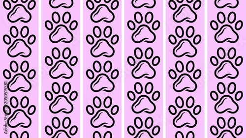 Cute Pink Paw Print Pattern Scrolling Down Seamless Loop Animation Pet Background
