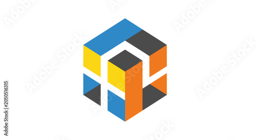 A colorful geometric cube shape isolated on a clean white background
