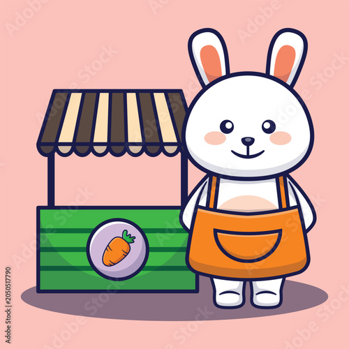 adorable rabbit selling carrot animal street food stand cartoon vector illustration