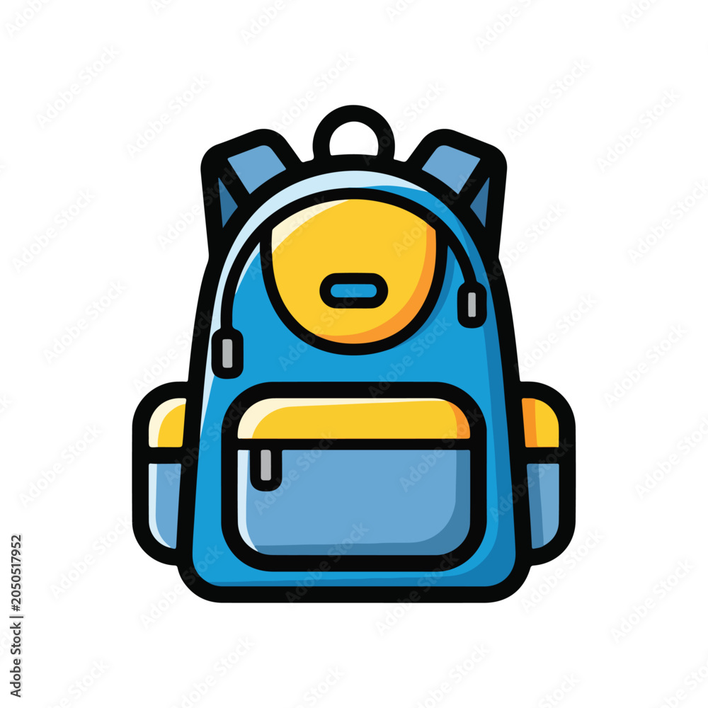 Fototapeta premium A colorful cartoon style backpack illustration on a white background.