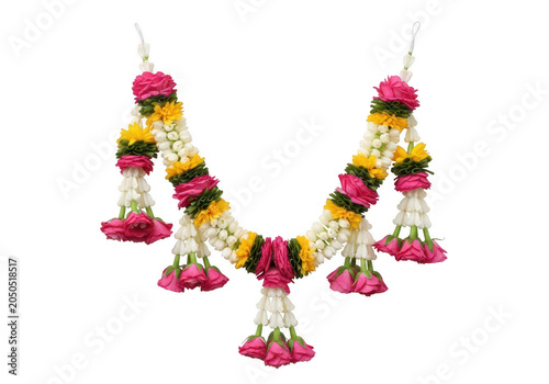 Colorful hanging traditional garland decorations isolated on transparent background