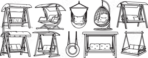 Obraz na płótnie set of Vintage wooden laundry drying racks and ironing equipment set illustratio