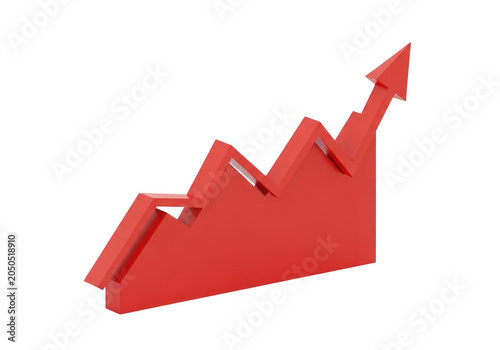 Red upward growth arrow illustration isolated on transparent background