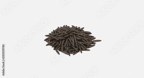 Closeup view of scattered dark brown rice grains.