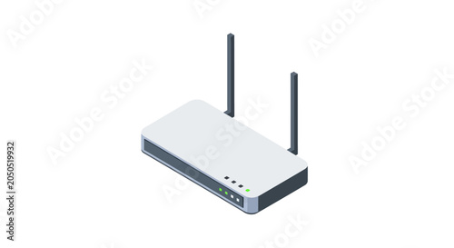 Modern wireless router with dual antennas isolated view.