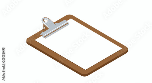 Wooden Clipboard with Blank Paper and Metal Clasp.