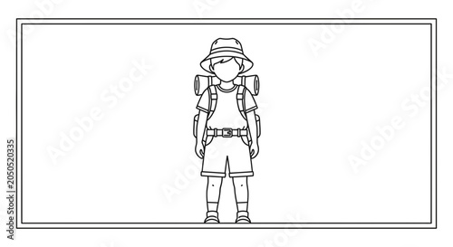 Child Explorer with Backpack and Hat, Ready for Adventure