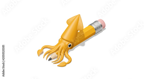 Realistic yellow squid lure with detailed tentacles and hook.