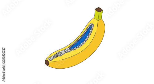 Bright yellow banana with blue zipper graphic design.