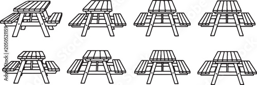 set of Simple picnic table set illustrations in different styles