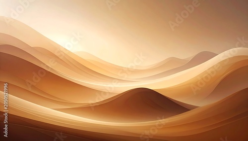 An abstract landscape design featuring undulating lines and curves that emulate layers of sand dunes in shades of gold and brown