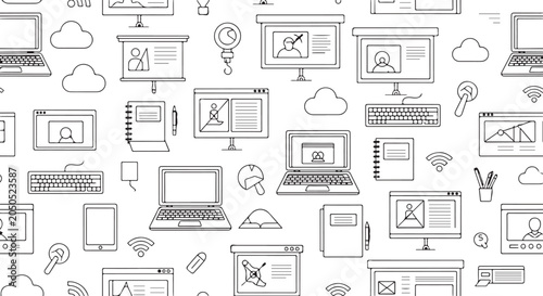Minimal Digital Classroom Seamless Vector Pattern Background Design Illustration