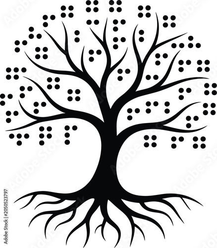 tree silhouette with braille dots vector graphic