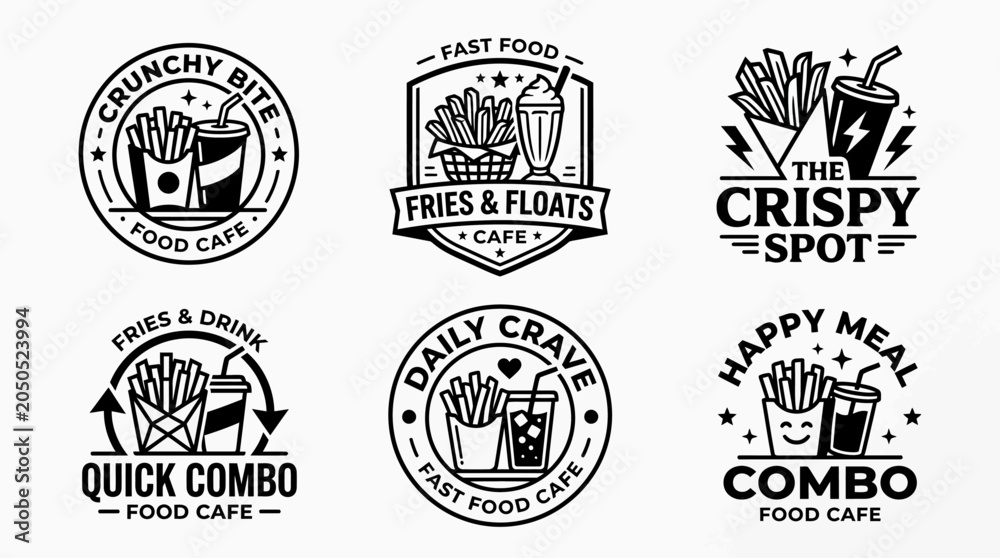 Fototapeta premium Food cafe logos with drink and fries.