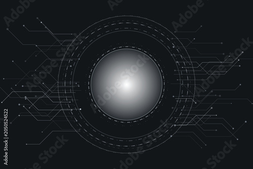 Photos Futuristic digital network connections with central glowing orb on dark backgrou