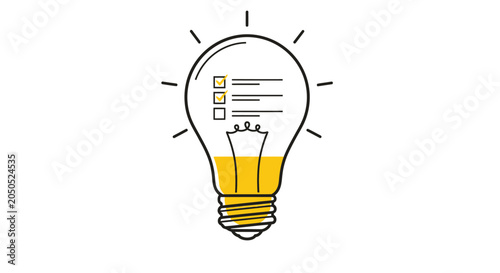 A glowing light bulb icon representing a creative idea and a task checklist