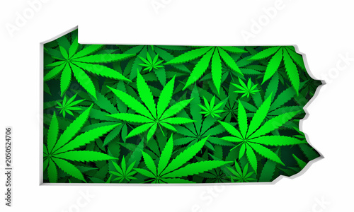 Pennsylvania PA Map Marijuana Pot Leaves State Law CBD THC Pot Cannabis 3d Illustration