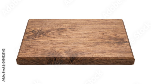 Rustic wooden cutting board with natural grain texture, dark walnut wood serving tray, rectangular kitchen chopping block for food presentation isolated PNG with Transparent Background