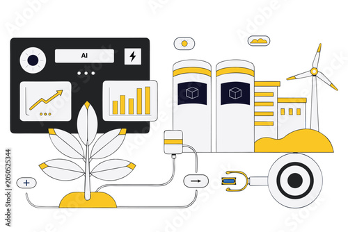AI Powered Renewable Energy Analytics Vector Illustration