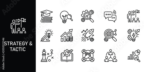 Schilderij op canvas Strategy and tactic icons set, business planning and management symbols