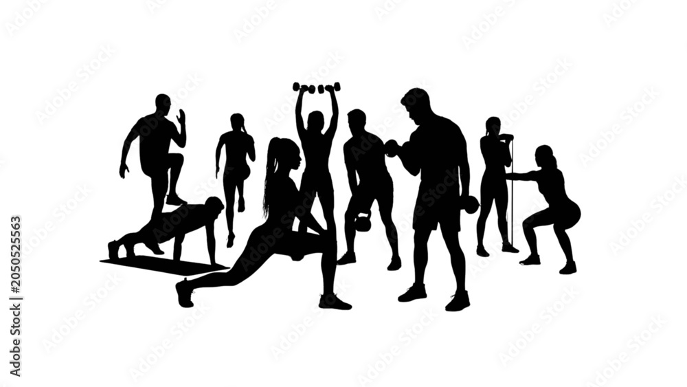 Obraz premium Group of people practicing yoga and stretching together in a class isolated on transparent background, Vector