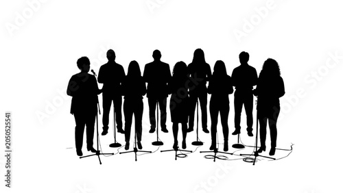 Photos Group of people standing in a line with microphones isolated on transparent back