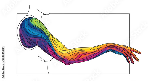 Human Arm Sensory Nerve Pathways Map, Colorful Neurological Illustration