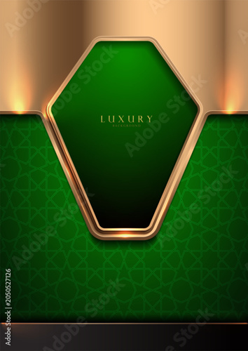 Luxury Vertical Green and Gold Islamic Hexagon Background with Elegant Arabesque Ornament for Festival and Website Design