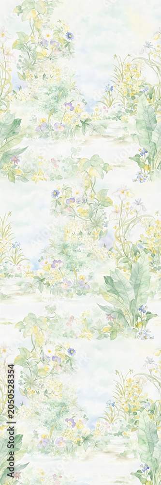 Fototapeta premium Soft Watercolor Floral and Landscape Seamless Pattern Collection