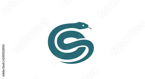 A minimalist graphic illustration of a coiled snake on a white background