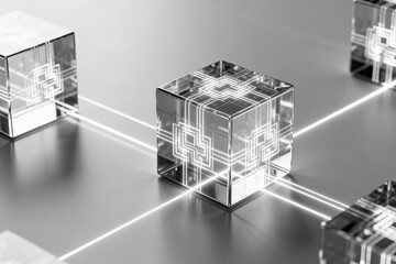Glass cubes with glowing patterns