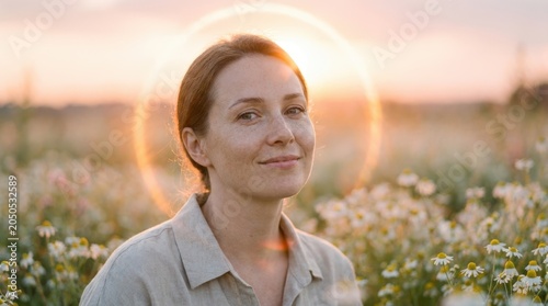 Serene Woman in Wildflower Meadow-(Wanita Damai di Padang Bunga Liar)