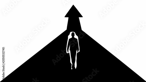 Photography Silhouette of a person climbing a bold arrow shaped path representation of growt