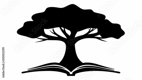 Фотография Silhouette of a towering majestic tree with sprawling roots and dense canopy tra