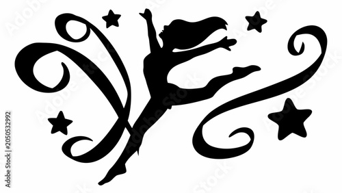 Fotografie Silhouette of a dancer leaping dynamically through swirling abstract shapes with