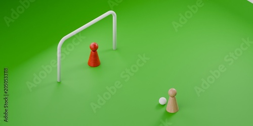 Bild auf Leinwand penalty kick against goalkeeper, 3d pawn figurines on a green grass backdrop