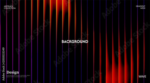 Abstract orange background in dark glowing with striped effect. Refraction of wavy striped glass.