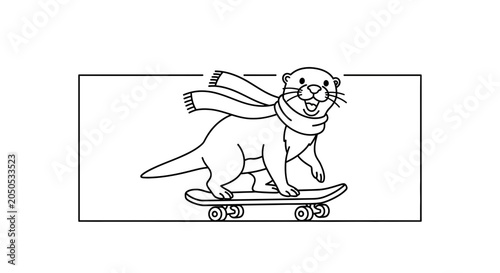 Cute Otter Riding Skateboard with Scarf