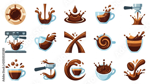 Принти на полотні Collection of Coffee and Chocolate Drinks Splashing and Pouring.