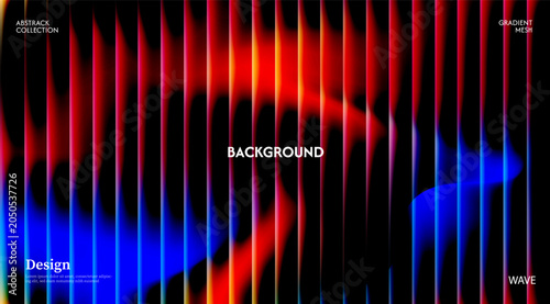 Abstract dark blue orange background with glossy stripes effect. Wave-striped glass refraction.