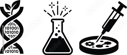 Tableau sur toile Bioinformatics digital dna plant, chemistry science laboratory flask, medical va